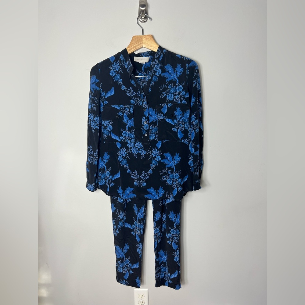 Stella McCartney 100% Silk Floral Matching Set Shirt Blouse & Pants 1119